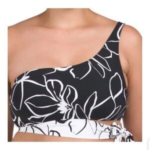 La Blanca NWT Sz 18W Black/White Moonlit Plus One Shoulder Swimsuit Top